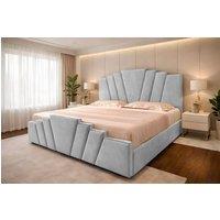 PARADISE BEDS LTD Art Deco Upholstered Ottoman Gas Lift Storage Bed Frame with Headboard in Silver | Size: King