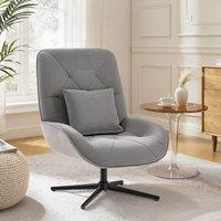 HOMCOM Swivel Accent Chair, Chenille Armchair with Lumbar Pillow, Light Grey
