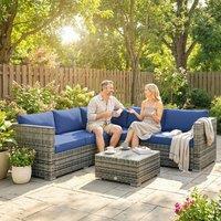 OUTSUNNY 4 Pieces Rattan Garden Furniture Sofa Set with Coffee Table Blue