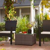 OUTSUNNY Outdoor Coffee Table with Glass Top, Rattan Side Table, Dark Grey