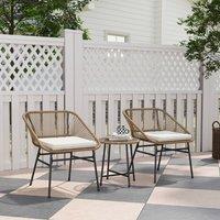 OUTSUNNY Rattan Bistro Set, Small Balcony Furniture with Cushion, Light Grey in Natural