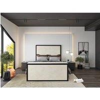 KDMD Madrid Upholstered Electric Media Black & Cream White TV Bed Frame | Size: Single
