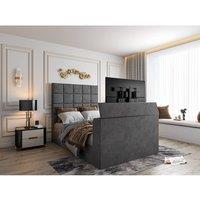 KDMD Luther Upholstered Grey TV Bed Frame | Size: Super King