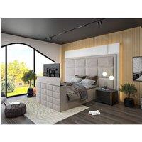 KDMD Copenhagen Upholstered Pebble Television Bed Frame in Light Sand | Size: Super King