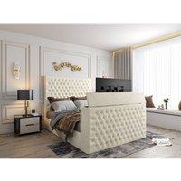 KDMD Capella Upholstered Soft Velvet Cream TV Bed Frame | Size: Super King