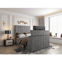 KDMD Vogue Upholstered Soft Velvet Line Grey Tv Bespoke Bed Frame | Size: Super King