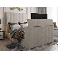 KDMD Vogue Upholstered Soft Velvet Line Pebble Tv Bespoke Bed Frame in Light Sand | Size: Super King