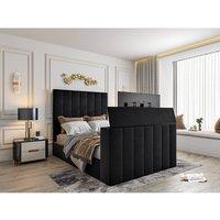 KDMD Vogue Upholstered Soft Velvet Line Black Tv Bespoke Bed Frame | Size: Super King