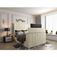 KDMD Vogue Upholstered Soft Velvet Line Cream Tv Bespoke Bed Frame | Size: Super King