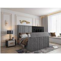 KDMD Atom Upholstered Soft Velvet Grey Tv Bespoke Bed Frame | Size: Super King