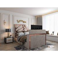 KDMD Morgan Upholstered Soft Velvet Pebble TV Bed Frame in Light Sand | Size: Single