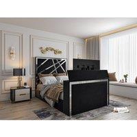 KDMD Morgan Upholstered Soft Velvet Black TV Bed Frame | Size: Small Double