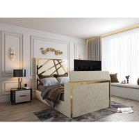 KDMD Morgan Upholstered Soft Velvet Cream TV Bed Frame | Size: King