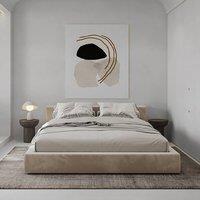 KDMD Luxe Boucle Upholstered Platform Latte Bed Frame in Light Khaki | Size: Double