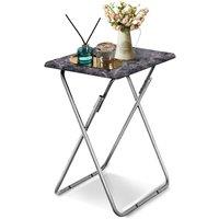 Huhote Small Folding Beside Side Table End Table Small Space Outdoor Room in Jet Black