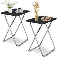 Huhote Folding Snack Table 2 Set Portable Small Compact Side Table End Table in Black
