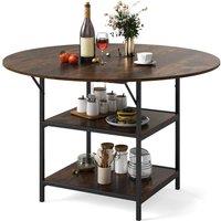 Costway 120 CM Round Dining Table Modern Kitchen Table w/ 2 Storage Shelf in Brown