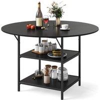 Costway 120 CM Round Dining Table Modern Kitchen Table w/ 2 Storage Shelf in Black