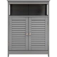 Costway Bathroom Floor Cabinet Wooden Storage Cupboard w/ Adjustable Shelf in Grey