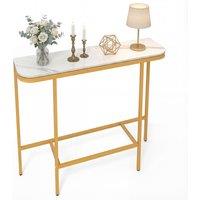 Costway Entryway Table Modern Hallway Sofa Console Table w/ Faux Marble Top in White