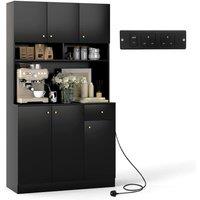Costway 180cm Tall Kitchen Cupboard Buffet Pantry Storage Cabinet w/USB Ports in Black