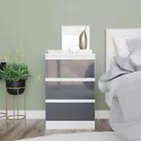 Havendro White + Grey 3 Drawer Wooden Bedroom Chest Cabinet No Handle