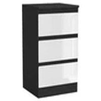 Havendro Black + White 3 Drawer Wooden Bedroom Chest Cabinet No Handle