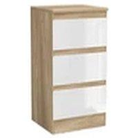 Havendro Oak + White 3 Drawer Wooden Bedroom Chest Cabinet No Handle