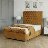Living Comfort Bedz Regency Sleigh Ottoman Gas Lift Upholstered Bed with 48 Inch Headboard in Mustard | Size: Super King