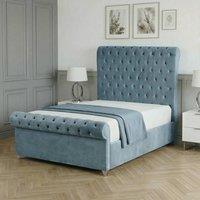Living Comfort Bedz Regency Sleigh Ottoman Gas Lift Upholstered Bed with 48 Inch Headboard in Light Blue | Size: Super King