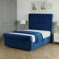 Living Comfort Bedz Regency Sleigh Ottoman Gas Lift Upholstered Bed with 48 Inch Headboard in Blue | Size: Super King
