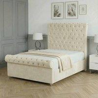 Living Comfort Bedz Regency Sleigh Ottoman Gas Lift Upholstered Bed with 48 Inch Headboard in Cream | Size: Super King