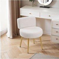 Living and Home Cream Faux Fur Vanity Stool Chair with Metal Legs in White