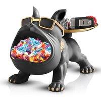 Huhote Stylish Resin Bulldog Tray Sculpture Black Ornament Sculpture for Home