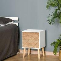 HOMCOM Nordic Style Scandinavian Bedside Table Drawers Cabinet Solid Wood in White