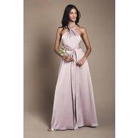 Coast Women's Honoured Petite Twist Halterneck Satin Maxi Bridesmaid Dress in Dusty Rose | Size: 14