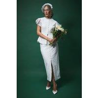 Coast Women's Lisa Tan Textured Sequin Lace Button Through Midi Skirt in Ivory | Size: 12