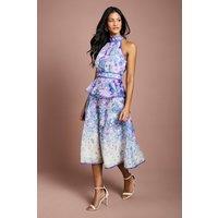 Coast Women's Petite Placement Print Organza Halterneck Midi Dress in Ivory | Size: 14