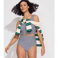 Lands' End Women's Tugless Midkini, High Waisted - 2 piece in Navy | Size: 16-18