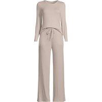 Lands' End Women's Lightweight Ribbed Knit Pyjama Set in Light Beige | Size: 20