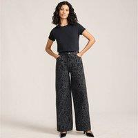 Lands' End Women's Wide Leg Jeans, Printed in Black | Size: 14-16