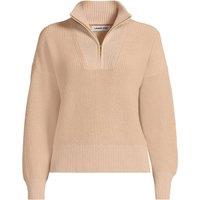 Lands' End Women's Pure Cotton Drifter Shaker Knit Quarter Zip Jumper in Ivory | Size: 14-16