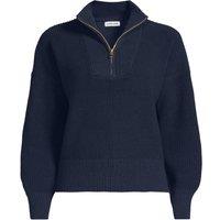 Lands' End Women's Pure Cotton Drifter Shaker Knit Quarter Zip Jumper in Dark Navy | Size: 8