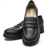 Lands' End Women's Chunky Leather Loafers in Black | Size: 5.5