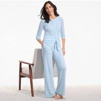 Lands' End Women's Waffle Floral Print Pyjama Set in Baby Blue | Size: 14-16