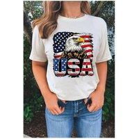 Everyday The Label Women's White USA Flag Eagle Graphic 4th July T-Shirt | Size: Large