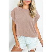 Everyday The Label Women's Dark Khaki Twisted Rib Wide Sleeve Crew Neck T-Shirt | Size: Large