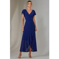 Jolie Moi Women's Plain Wrap Mesh Maxi Dress in Navy | Size: 18