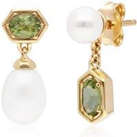 Gemondo Women's Modern Pearl & Peridot Mismatched Drop Earrings in Gold Plated Sterling Silver in White