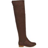 XY London Women's 'Ivy' Flat Low Block Heel Over The Knee Boots in Brown | Size: 4